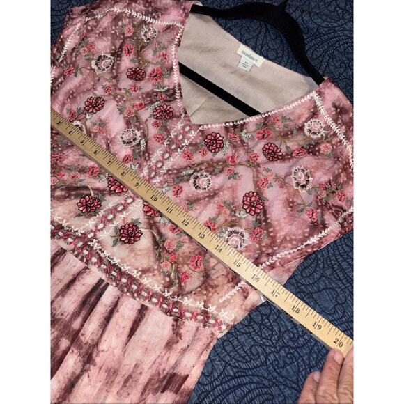 Sundance Catalog Gemi Sz XS Pink Tie Dye Floral Embroidered Chiffon Dress Lined - Picture 12 of 14